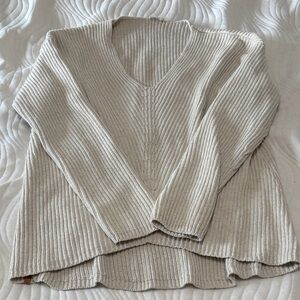 tentree Cream V-Neck Sweater